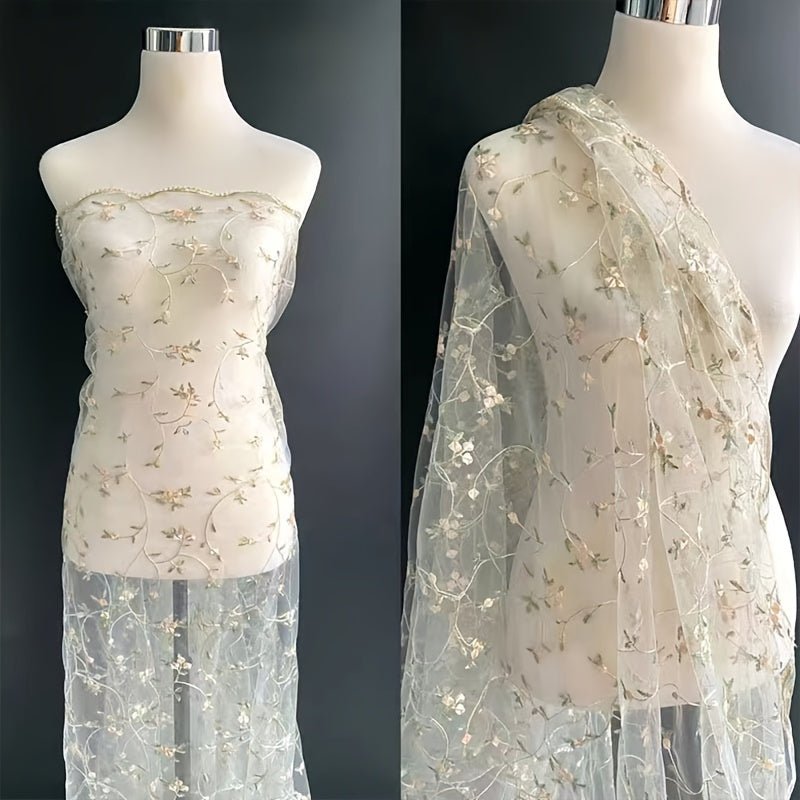 3D Embroidery Rayon Silk Mesh And Grass Pattern Fabric, Wedding Dress Curtain DIY Fabric - 