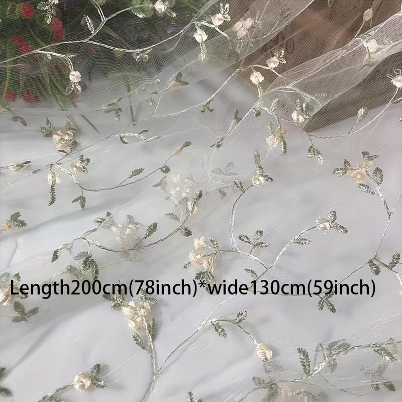 3D Embroidery Rayon Silk Mesh And Grass Pattern Fabric, Wedding Dress Curtain DIY Fabric - 