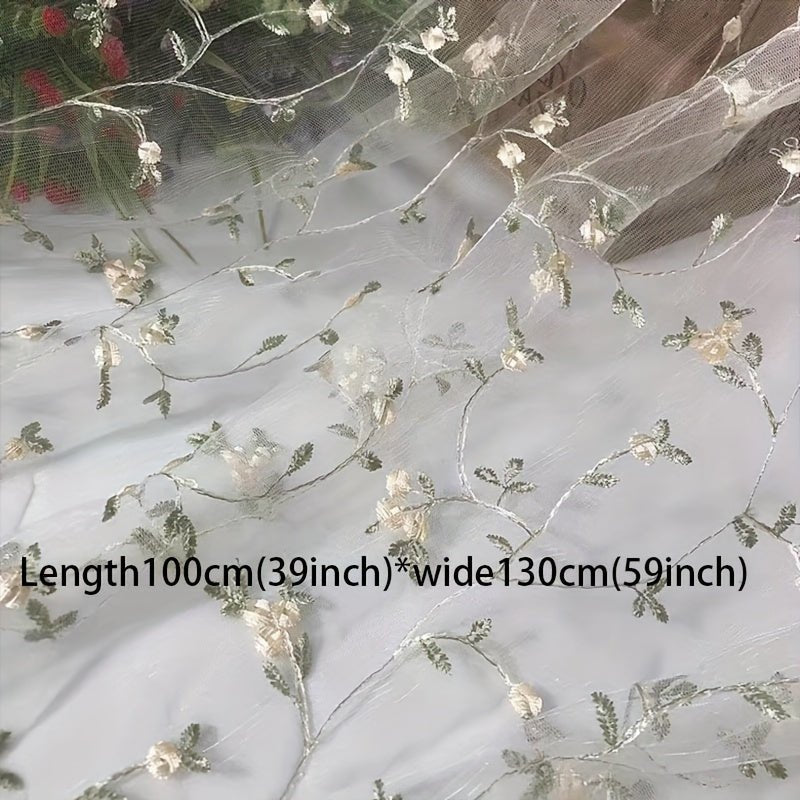 3D Embroidery Rayon Silk Mesh And Grass Pattern Fabric, Wedding Dress Curtain DIY Fabric - 