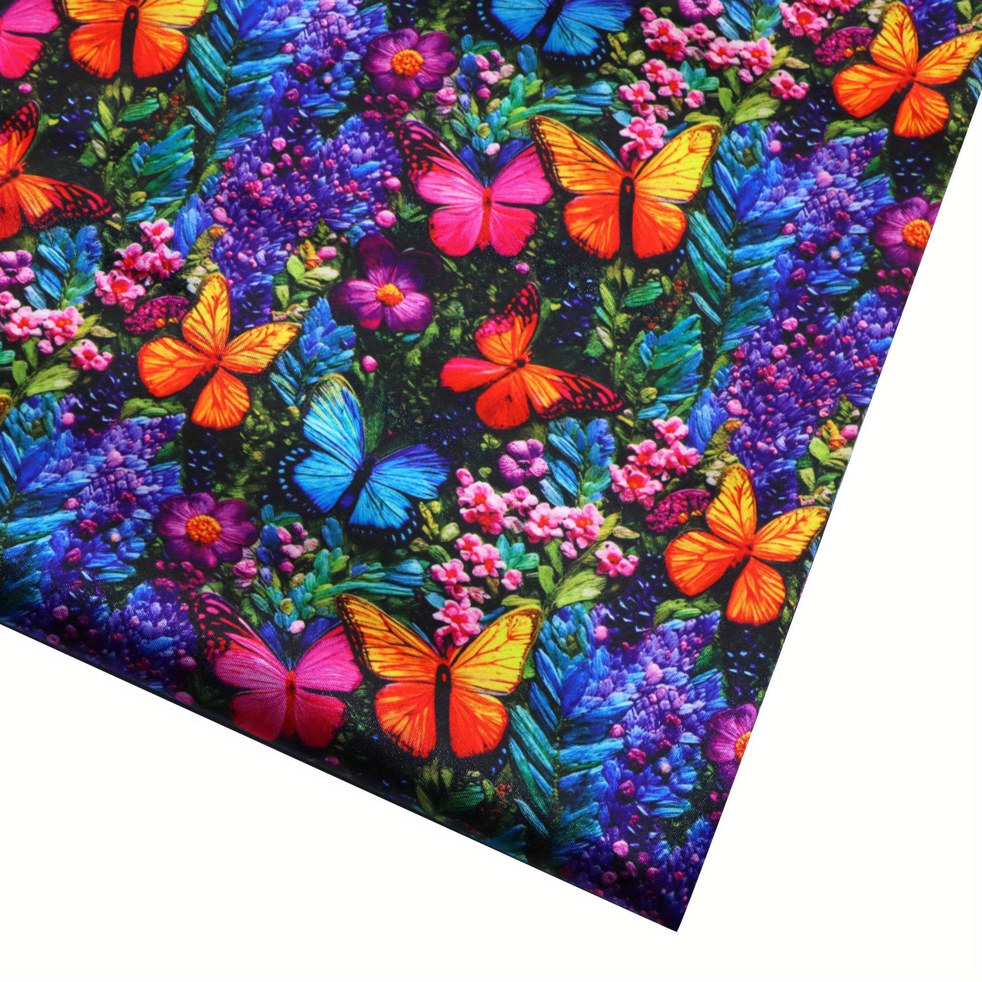 4pcs/set 19.68x17.7inch(50x45cm) Butterfly Flowers Imitation 3D Embroidery Digital Print Precut Quilting Fabric Fat Quarter Fabric Bundle, Polyester Quilting Squares for Patchwork, DIY Crafts Projects, DIY Wallet Making - 