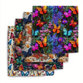 Load image into Gallery viewer, 4pcs/set 19.68x17.7inch(50x45cm) Butterfly Flowers Imitation 3D Embroidery Digital Print Precut Quilting Fabric Fat Quarter Fabric Bundle, Polyester Quilting Squares for Patchwork, DIY Crafts Projects, DIY Wallet Making - 
