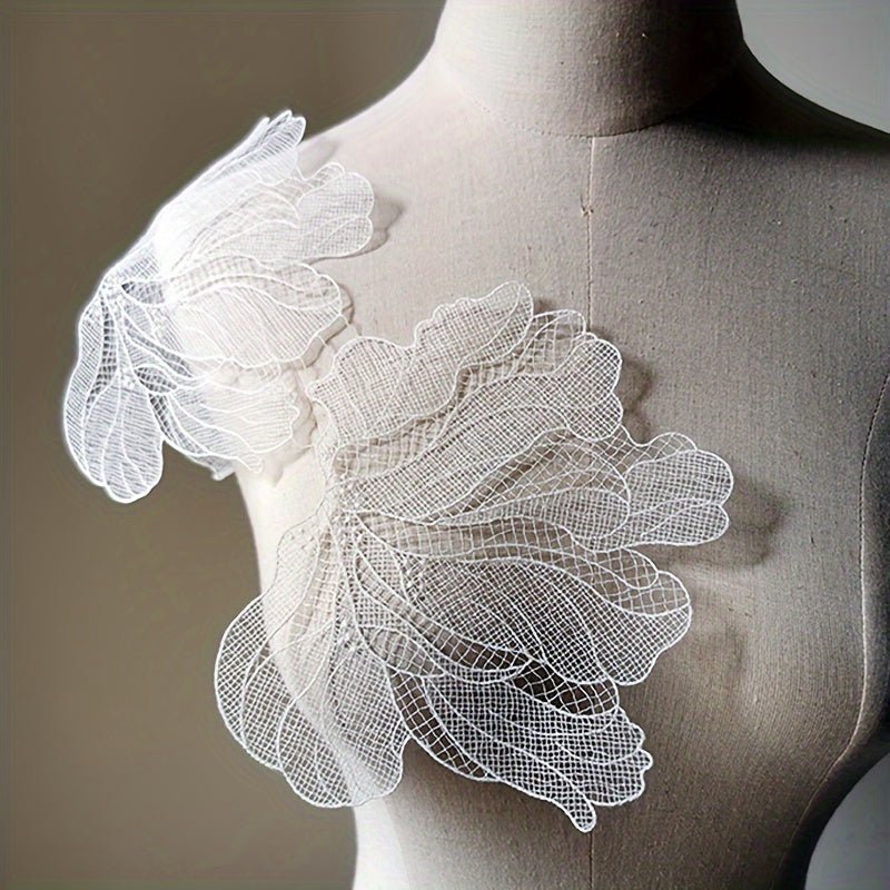 5pcs White Fishing Line Net Yarn Leaf Cloth Stickers Decorative Patch Stickers - 
