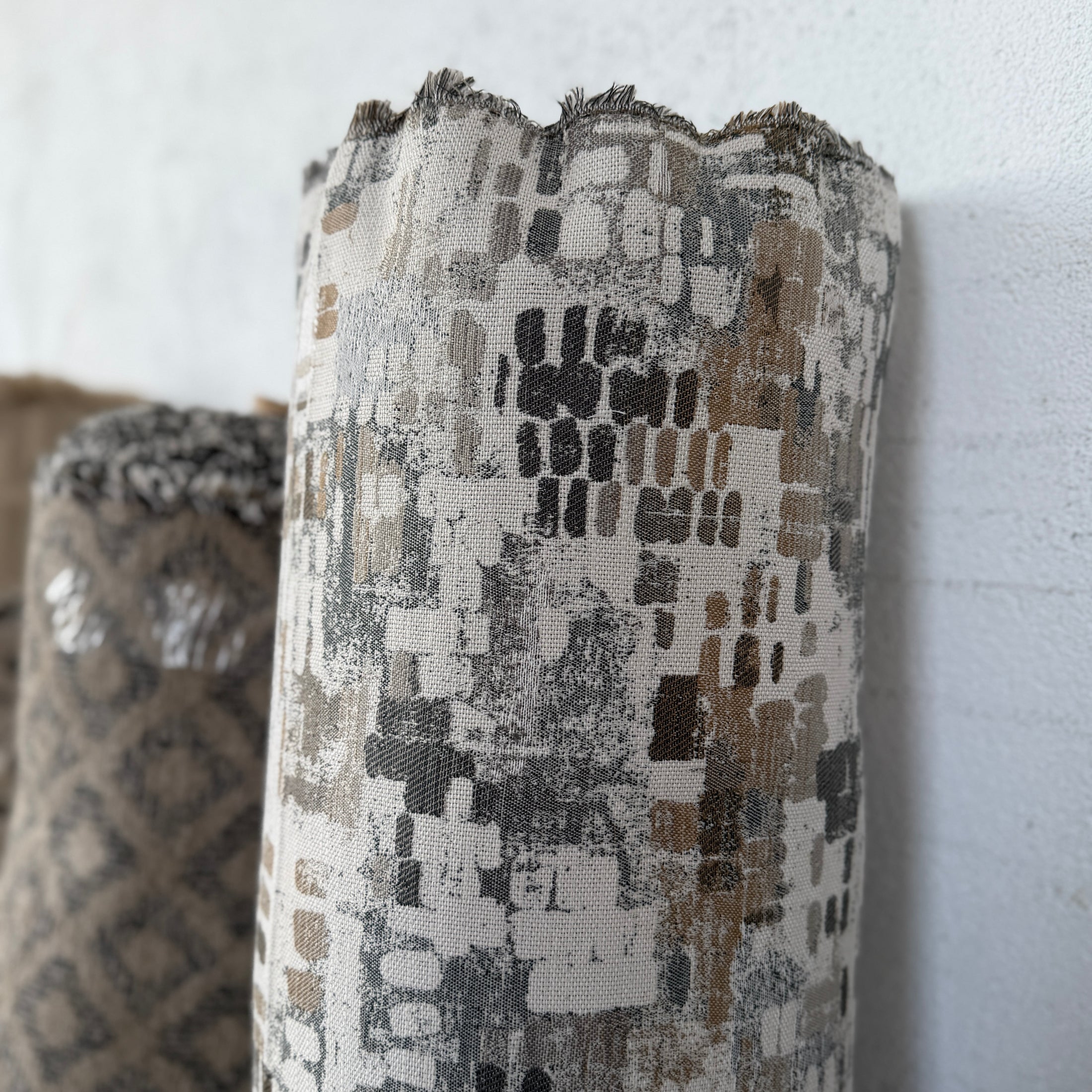 Modern Distressed Mosaic Jacquard Upholstery Fabric, Greige Woven Decor Fabric