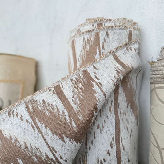 Ikat Jacquard Upholstery Fabric, Earthy Brown Brushstroke Woven Fabric
