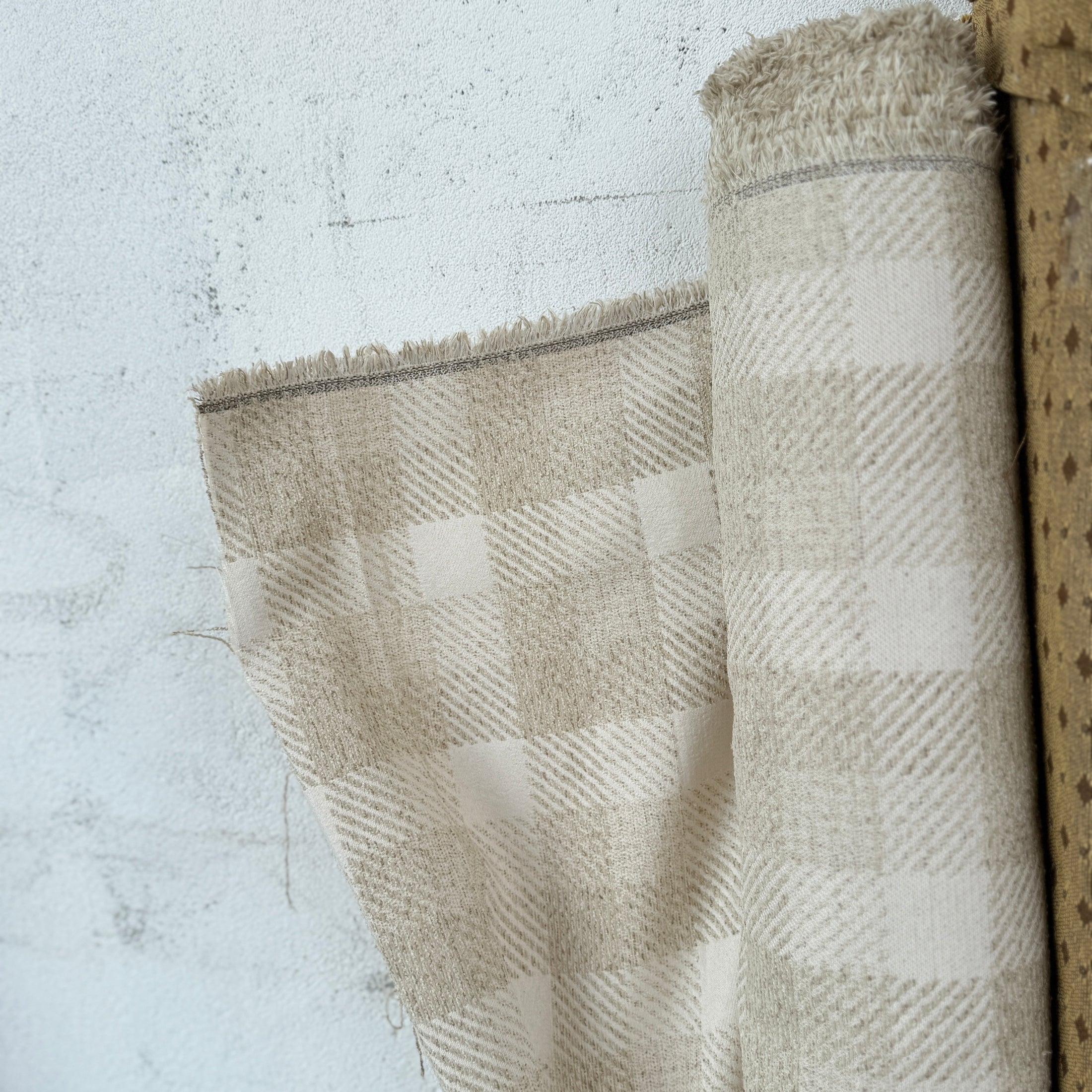 Oatmeal Beige Buffalo Check Jacquard Fabric