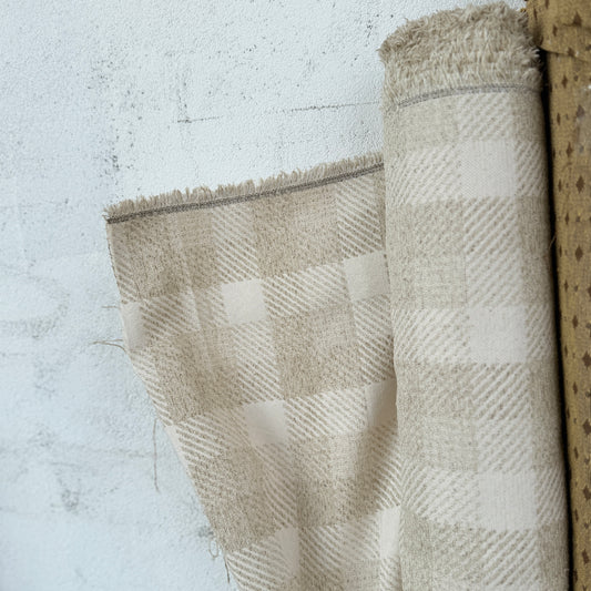 Oatmeal Beige Buffalo Check Jacquard Fabric