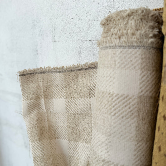 Oatmeal Beige Buffalo Check Jacquard Fabric