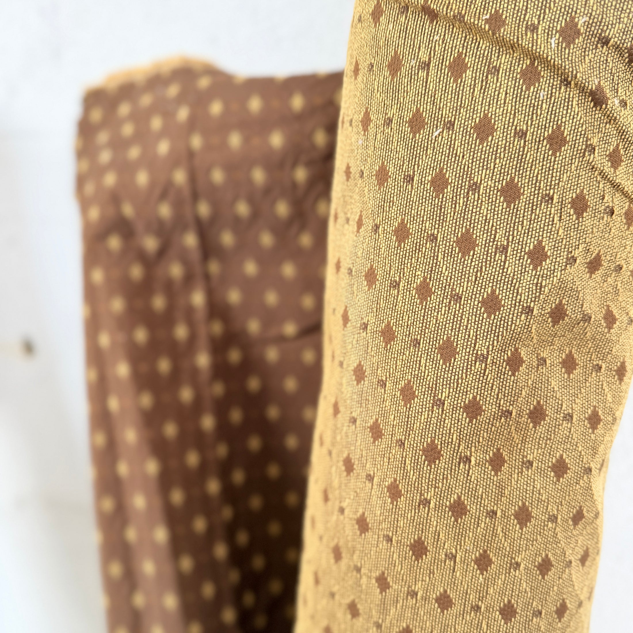 Reversible Diamond Dot Jacquard Fabric, Rust and Gold Woven Upholstery for Vintage Home Decor