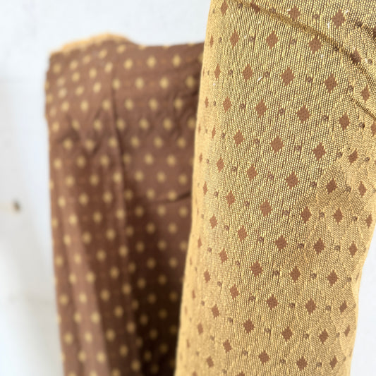 Reversible Diamond Dot Jacquard Fabric, Rust and Gold Woven Upholstery for Vintage Home Decor