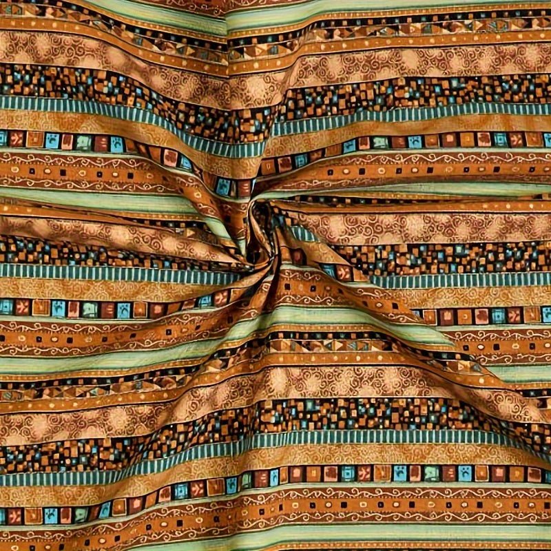 African Ethnic Style Printed Cotton Fabric, Geometric Pattern - 