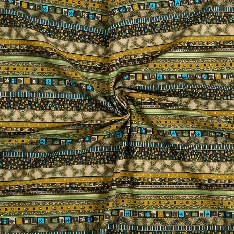 African Ethnic Style Printed Cotton Fabric, Geometric Pattern - 
