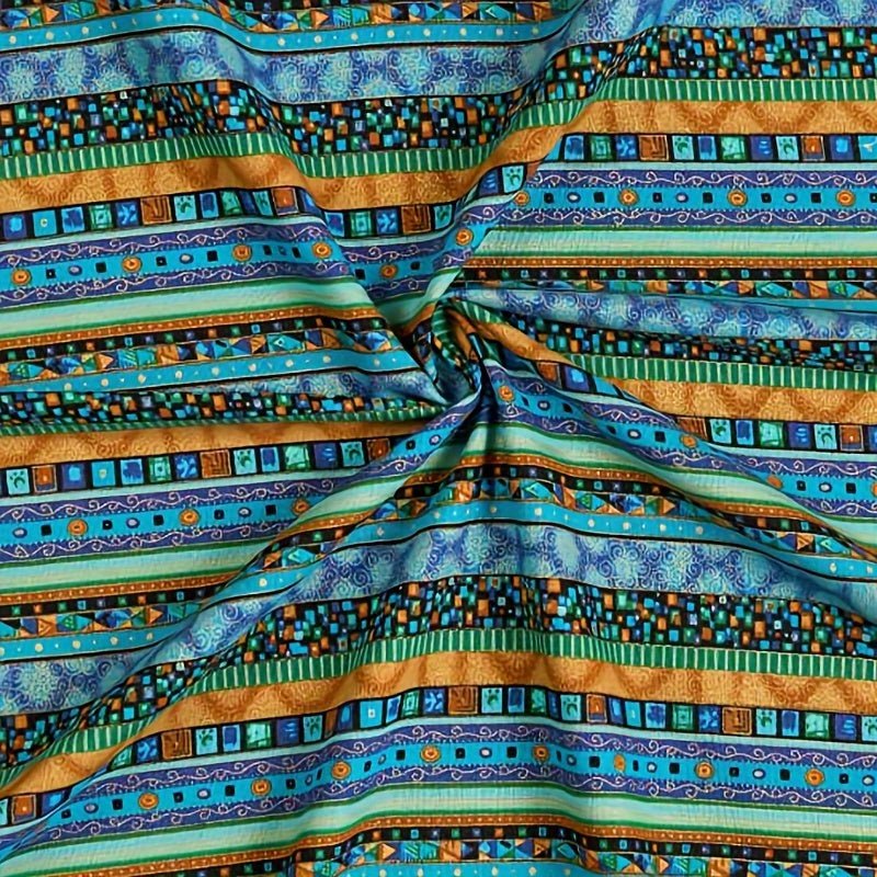 African Ethnic Style Printed Cotton Fabric, Geometric Pattern - 