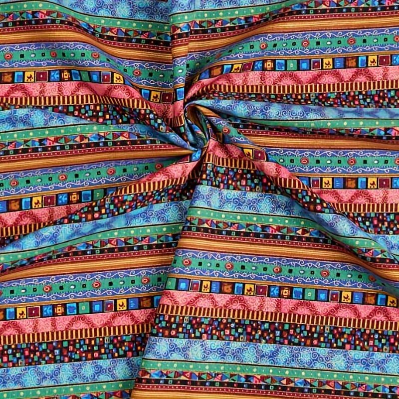 African Ethnic Style Printed Cotton Fabric, Geometric Pattern - 