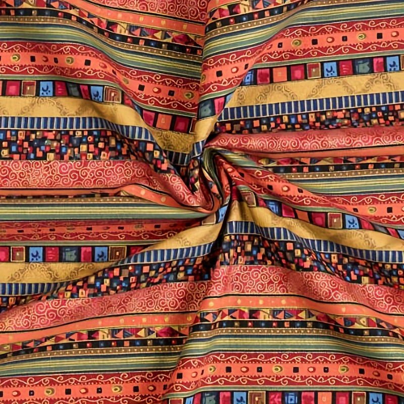 African Ethnic Style Printed Cotton Fabric, Geometric Pattern - 