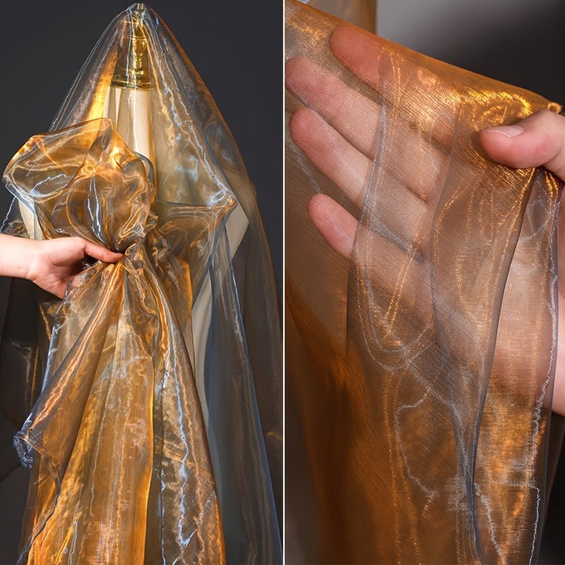 Antique Bronze & Golden Gradient Sheer Mesh Tulle Fabric - 