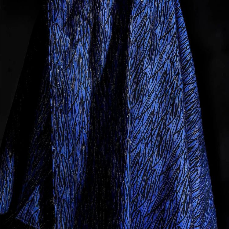 Blue and Gold Peacock Jacquard Fabric, Designer Fabrics - 