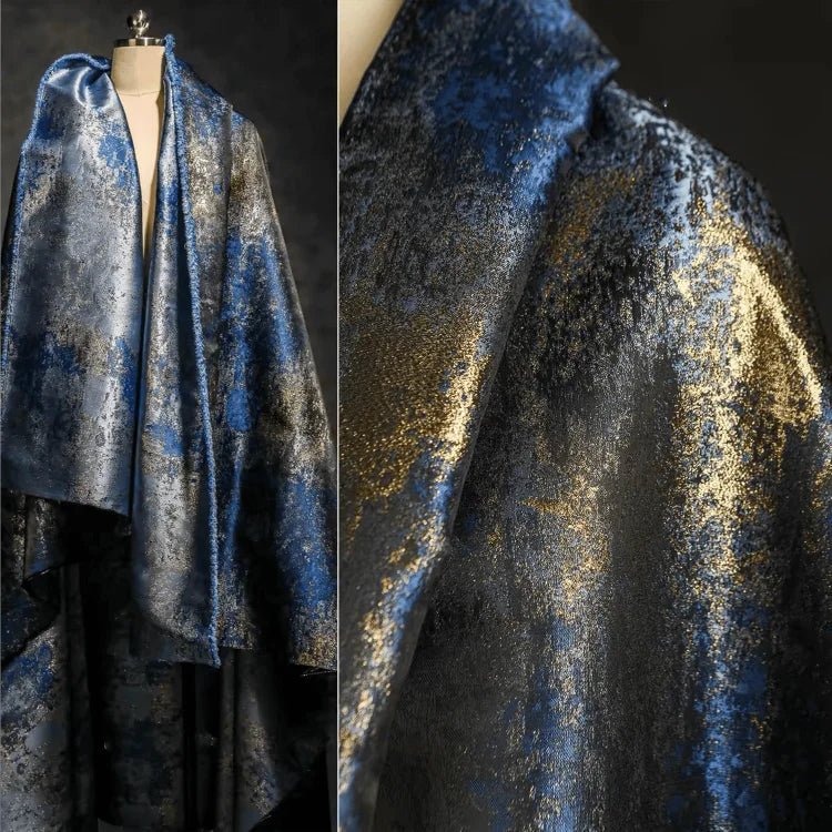 Blue Gilt Jacquard Fabric, Designer Fashion Fabrics - 