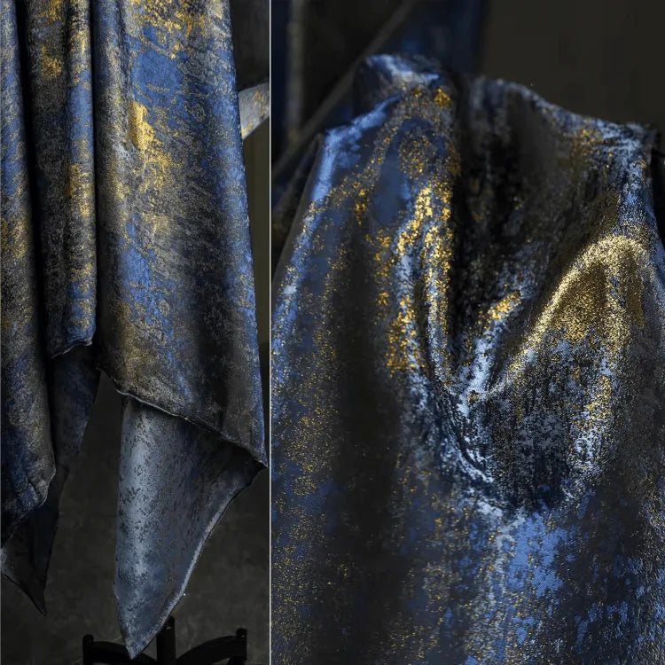 Blue Gilt Jacquard Fabric, Designer Fashion Fabrics - 
