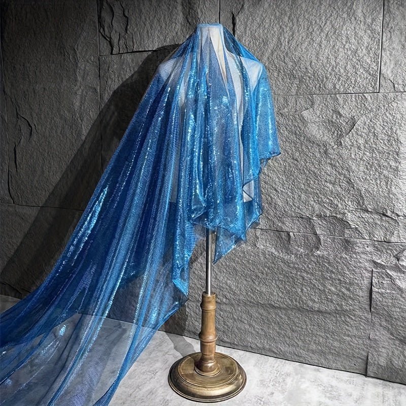 Blue Metallic Fabric, Handmade DIY Fabric Diy Tulle For Sewing Apparel Costumes Craft - 