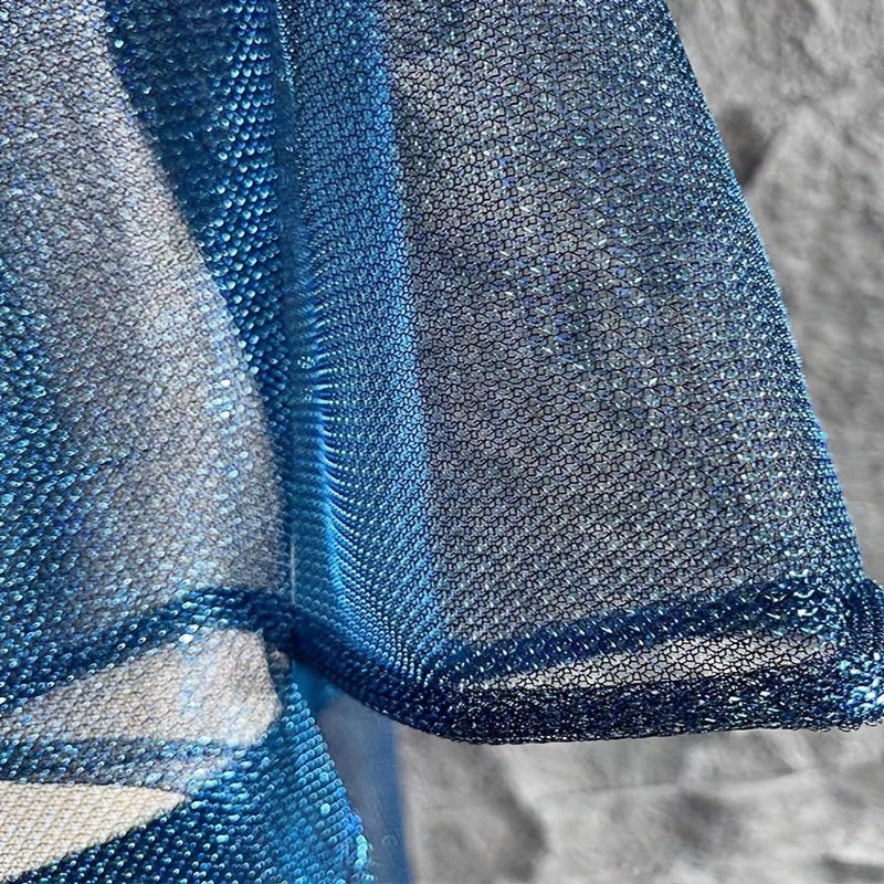 Blue Metallic Fabric, Handmade DIY Fabric Diy Tulle For Sewing Apparel Costumes Craft - 