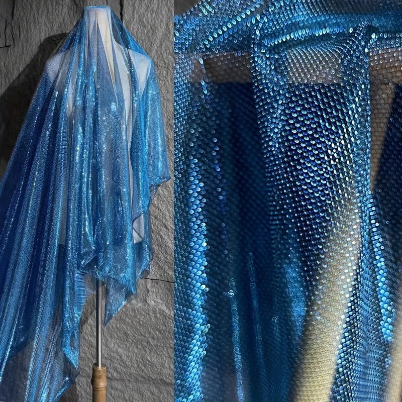 Blue Metallic Fabric, Handmade DIY Fabric Diy Tulle For Sewing Apparel Costumes Craft - 