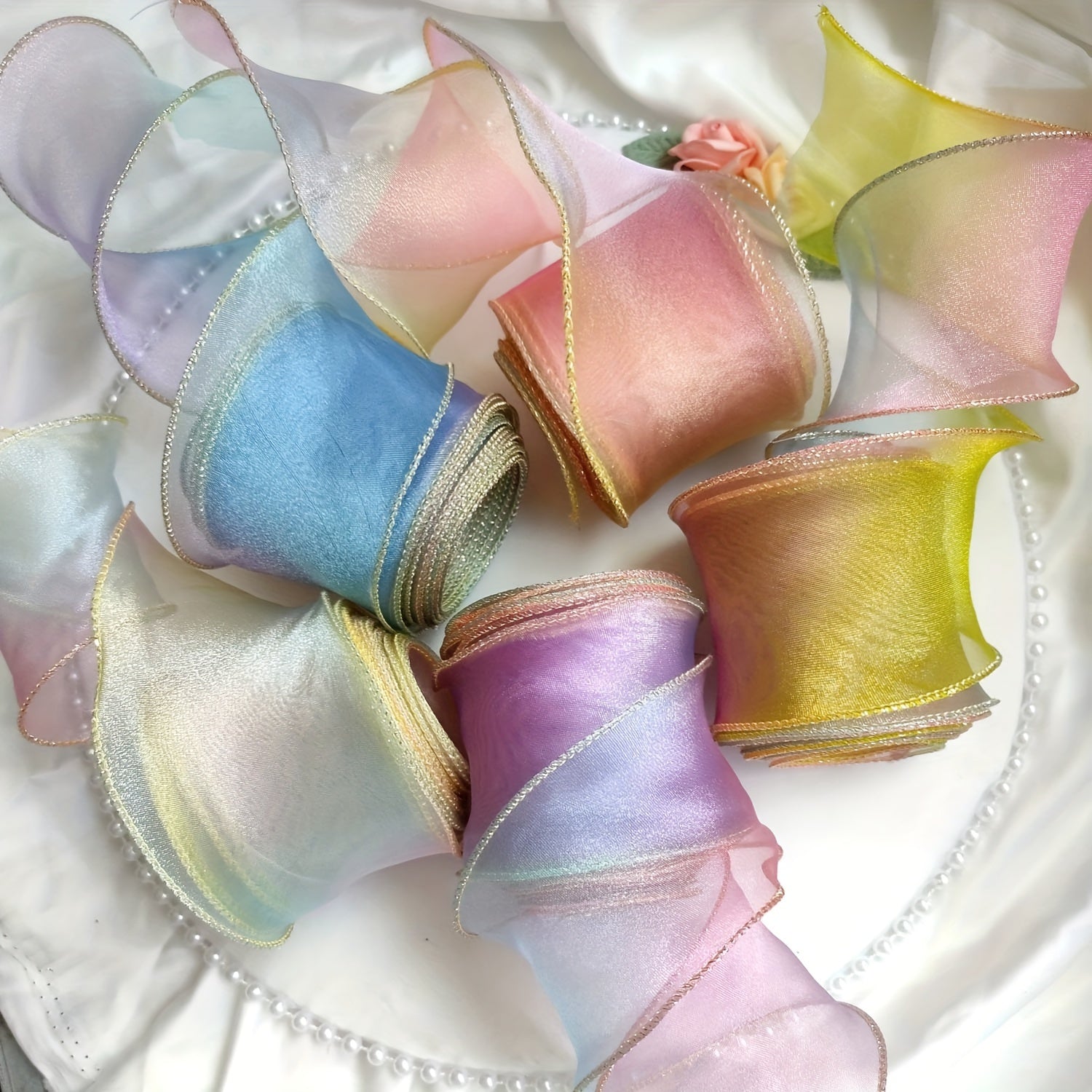 Creative, Rainbow Gradient Organza Ribbon, 6cm Wide - 5 Yards Roll for Crafts, Gift Wrapping & Decorative Packaging Accessories, Ribbon for Crafts - 
