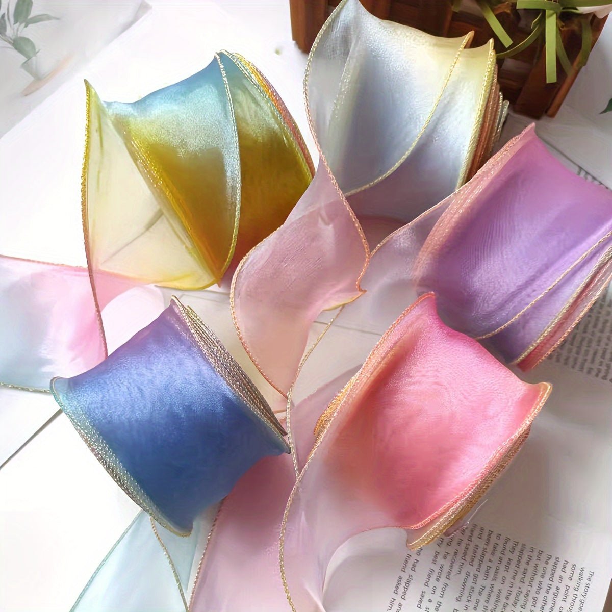 Creative, Rainbow Gradient Organza Ribbon, 6cm Wide - 5 Yards Roll for Crafts, Gift Wrapping & Decorative Packaging Accessories, Ribbon for Crafts - 