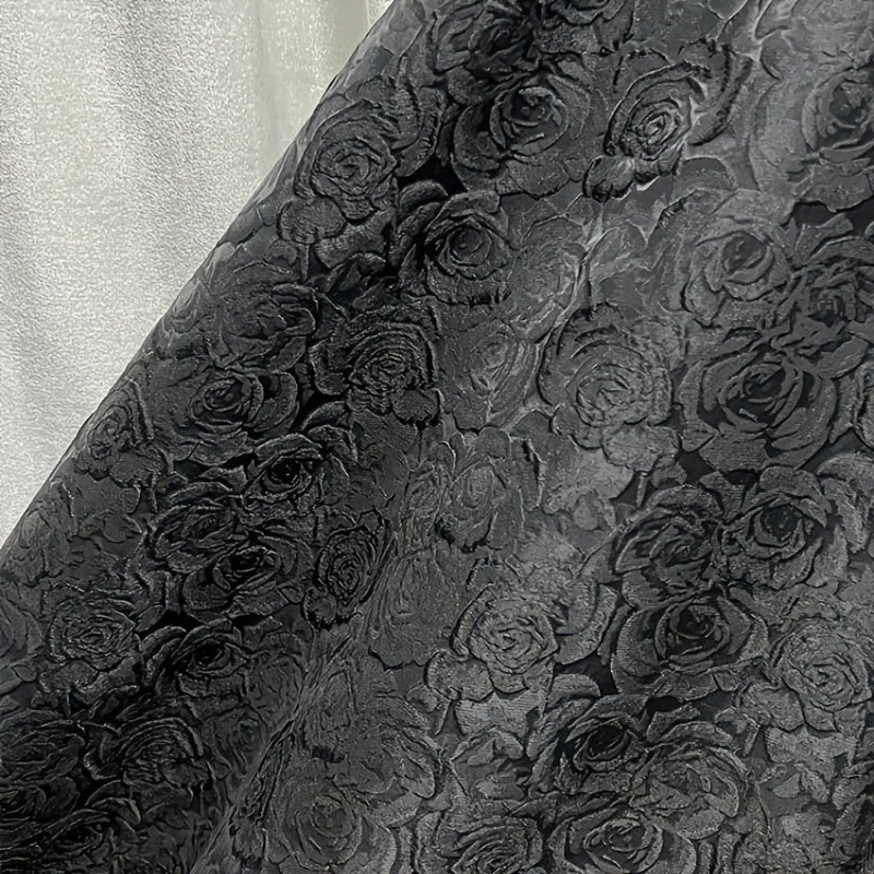 Elegant Deep Red, Black, White And Pink 3D Rose Jacquard Fabric - 
