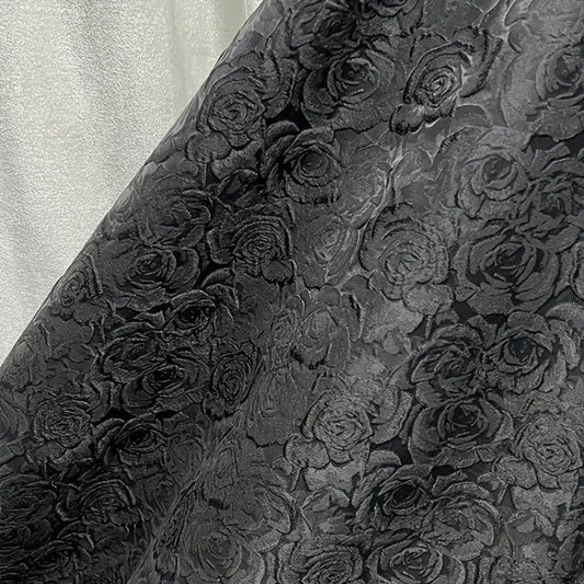 Elegant Deep Red, Black, White And Pink 3D Rose Jacquard Fabric - 