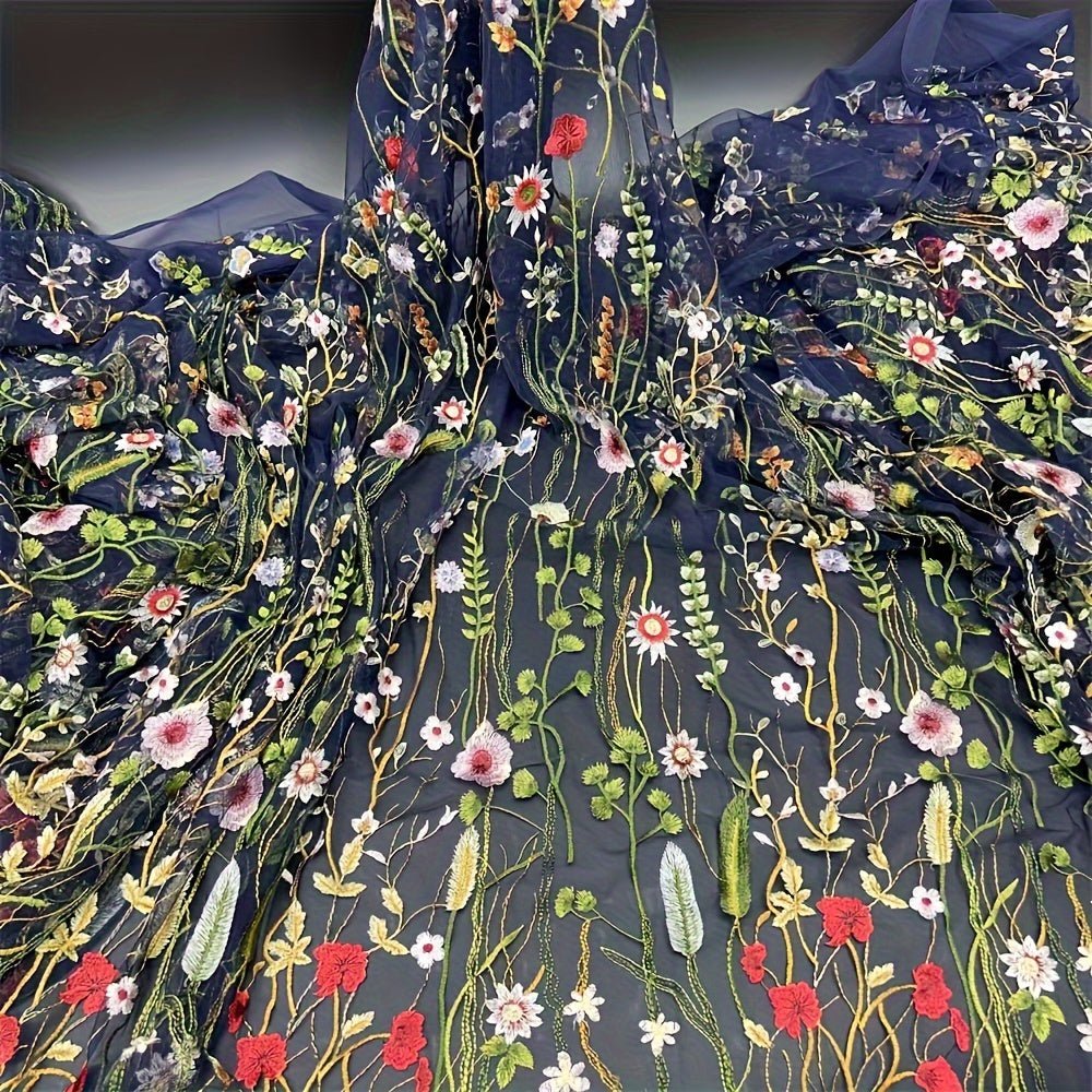 Elegant Floral Embroidery Tulle Fabric, Perfect for DIY Crafts, Home Decor, and Sewing Projects - 