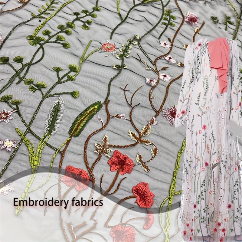 Elegant Floral Embroidery Tulle Fabric, Perfect for DIY Crafts, Home Decor, and Sewing Projects - 