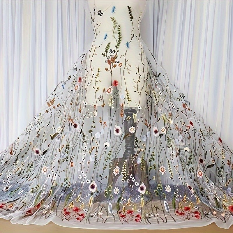 Elegant Floral Embroidery Tulle Fabric, Perfect for DIY Crafts, Home Decor, and Sewing Projects - 