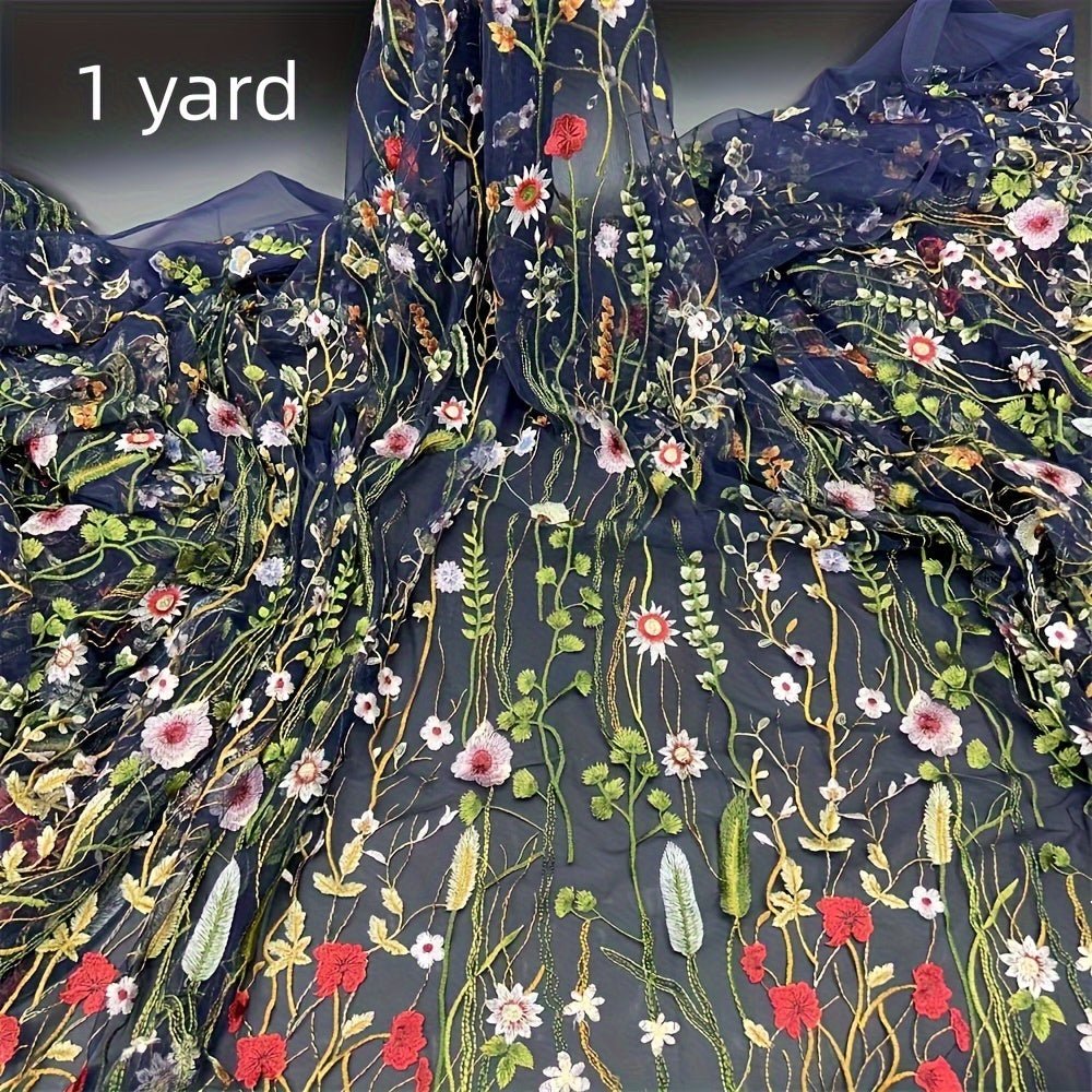 Elegant Floral Embroidery Tulle Fabric, Perfect for DIY Crafts, Home Decor, and Sewing Projects - 