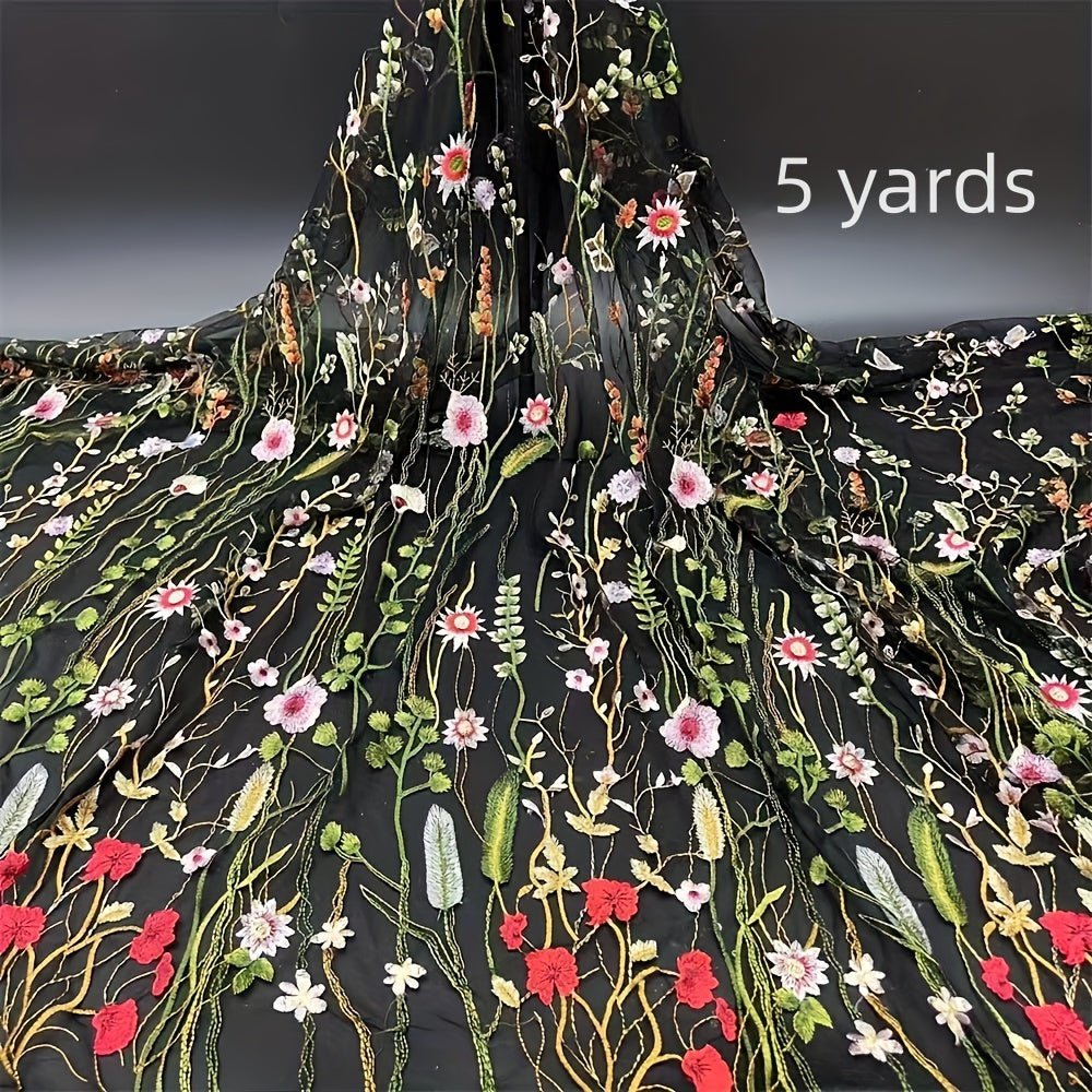 Elegant Floral Embroidery Tulle Fabric, Perfect for DIY Crafts, Home Decor, and Sewing Projects - 