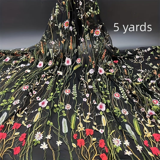 Elegant Floral Embroidery Tulle Fabric, Perfect for DIY Crafts, Home Decor, and Sewing Projects - 