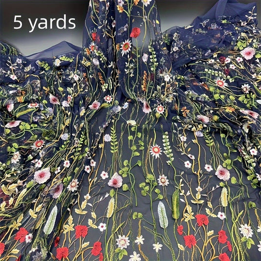 Elegant Floral Embroidery Tulle Fabric, Perfect for DIY Crafts, Home Decor, and Sewing Projects - 