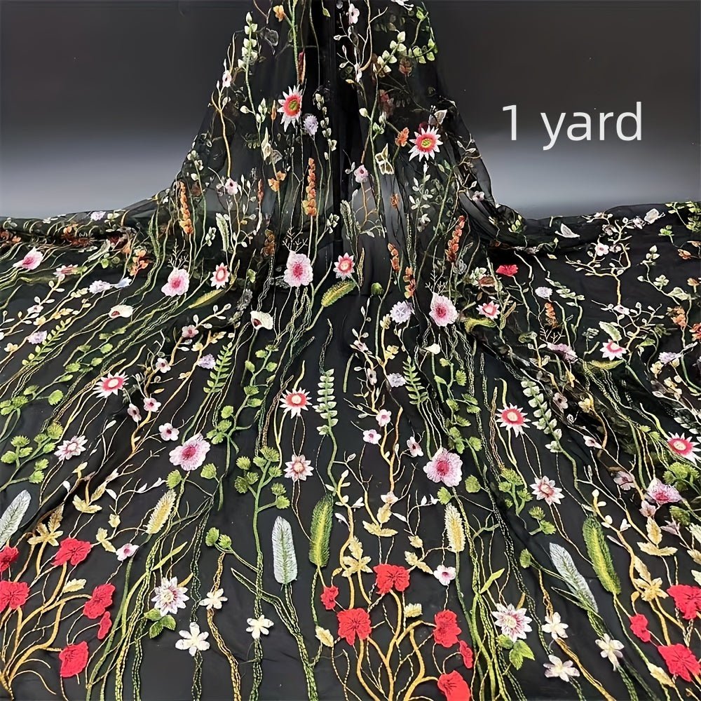 Elegant Floral Embroidery Tulle Fabric, Perfect for DIY Crafts, Home Decor, and Sewing Projects - 