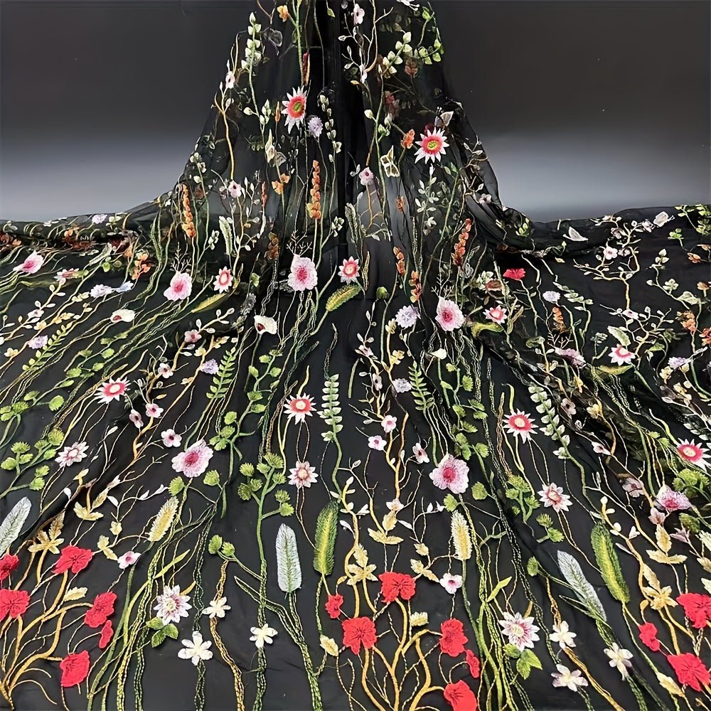 Elegant Floral Embroidery Tulle Fabric, Perfect for DIY Crafts, Home Decor, and Sewing Projects - 
