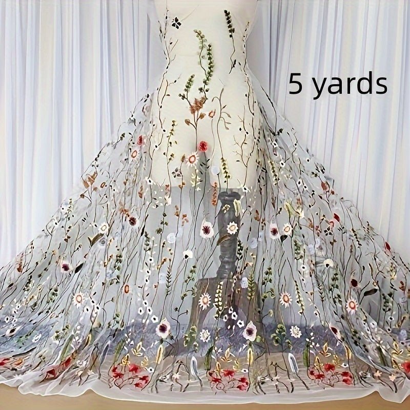 Elegant Floral Embroidery Tulle Fabric, Perfect for DIY Crafts, Home Decor, and Sewing Projects - 