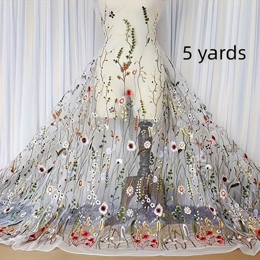 Elegant Floral Embroidery Tulle Fabric, Perfect for DIY Crafts, Home Decor, and Sewing Projects - 
