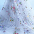 Load image into Gallery viewer, Elegant White Lace Fabric with Colorful Floral Embroidery, 88.9x129.54cm - Soft Tulle for DIY Dresses & Wedding Gowns, Hand Wash Only - 
