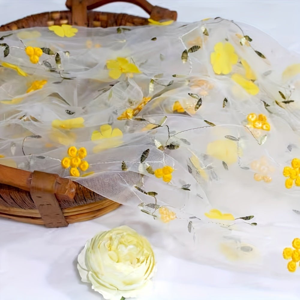 Floral Embroidered Tulle Fabric - Soft, Sheer, and Perfect for DIY Dresses, Wedding Gowns, Curtains, Tablecloths, and Handbags - 