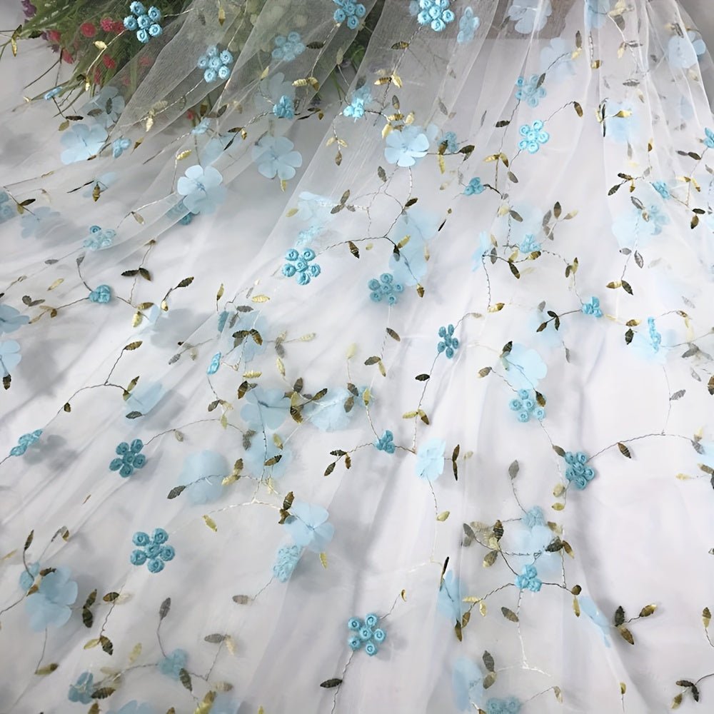 Floral Embroidered Tulle Fabric - Soft, Sheer, and Perfect for DIY Dresses, Wedding Gowns, Curtains, Tablecloths, and Handbags - 