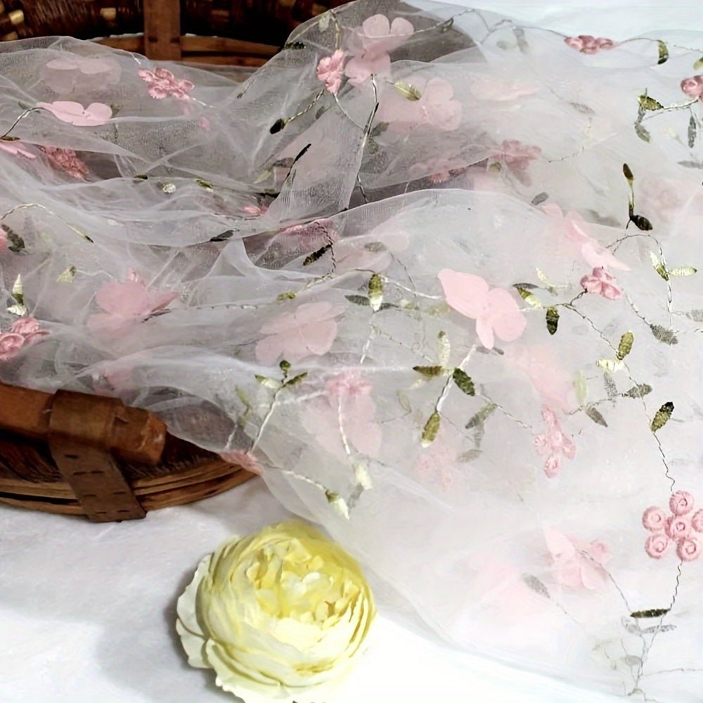 Floral Embroidered Tulle Fabric - Soft, Sheer, and Perfect for DIY Dresses, Wedding Gowns, Curtains, Tablecloths, and Handbags - 