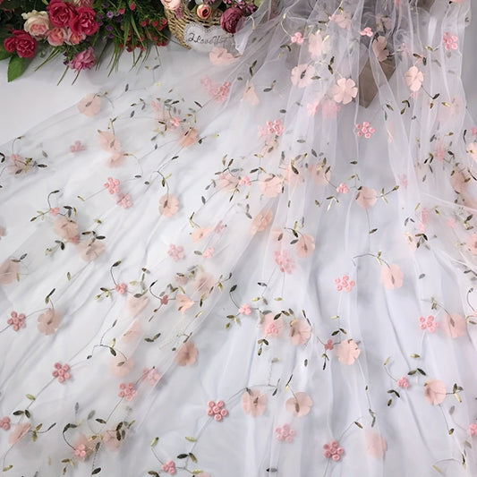 Floral Embroidered Tulle Fabric - Soft, Sheer, and Perfect for DIY Dresses, Wedding Gowns, Curtains, Tablecloths, and Handbags - 