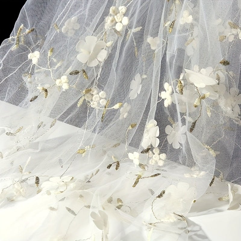 Floral Embroidered Tulle Fabric - Soft, Sheer, and Perfect for DIY Dresses, Wedding Gowns, Curtains, Tablecloths, and Handbags - 