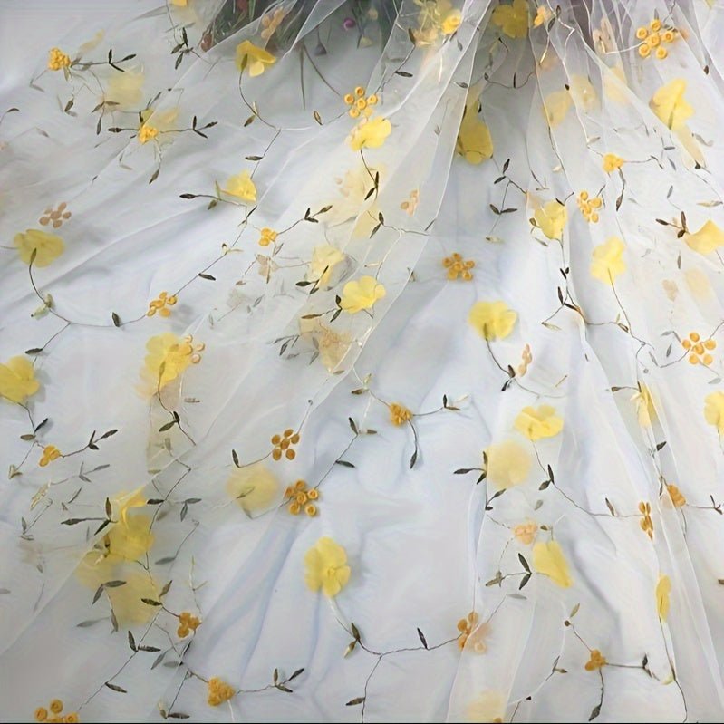Floral Embroidered Tulle Fabric - Soft, Sheer, and Perfect for DIY Dresses, Wedding Gowns, Curtains, Tablecloths, and Handbags - 