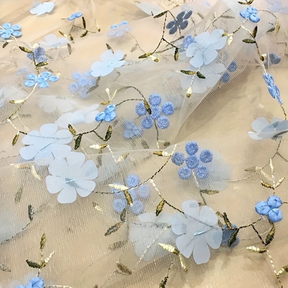 Floral Embroidered Tulle Fabric - Soft, Sheer, and Perfect for DIY Dresses, Wedding Gowns, Curtains, Tablecloths, and Handbags - 