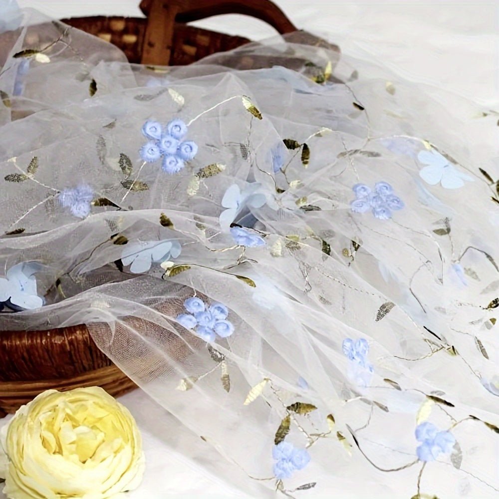 Floral Embroidered Tulle Fabric - Soft, Sheer, and Perfect for DIY Dresses, Wedding Gowns, Curtains, Tablecloths, and Handbags - 
