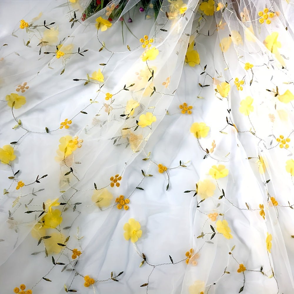 Floral Embroidered Tulle Fabric - Soft, Sheer, and Perfect for DIY Dresses, Wedding Gowns, Curtains, Tablecloths, and Handbags - 
